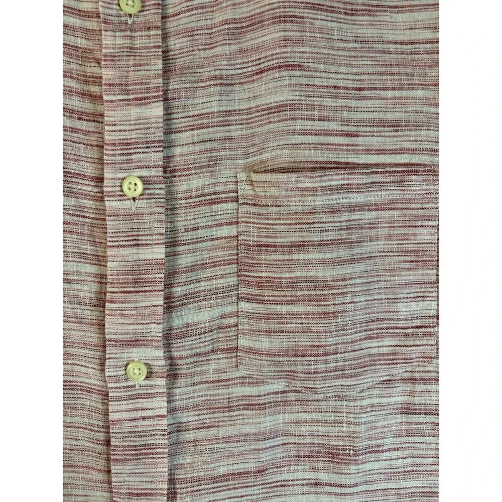 Banana Republic Linen Shirt Button Up Short Sleeve Pink Striped Men Extra Large